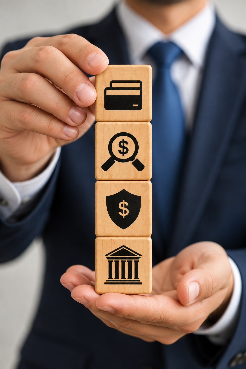 Security and payment protection concept with stacked financial icons